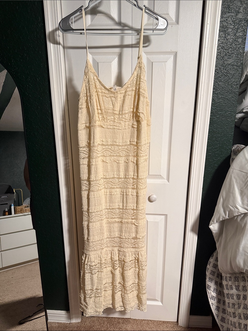 American Eagle Outfitters Cream Lace Maxi Slip Dress